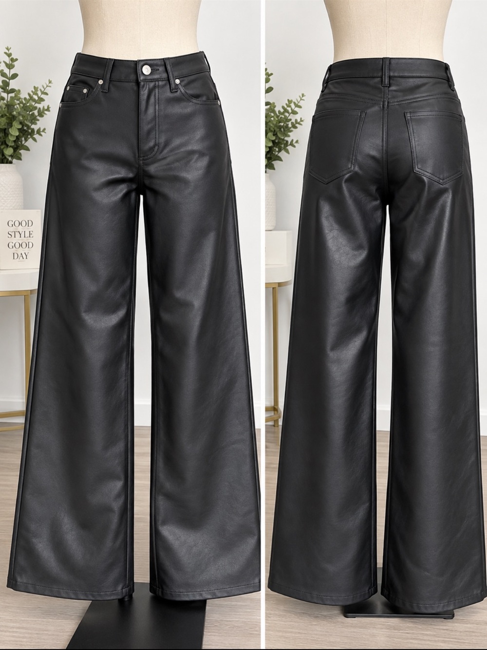 Universal Thread Black Faux Leather Wide-Leg Pants
